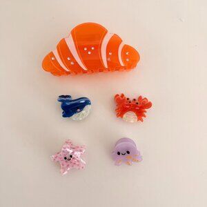 Croissant & Ocean Animals Hair Clip Set